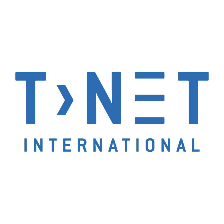 T net international logo on a green background.