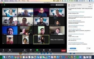A screen shot of a group of people in a video conference.
