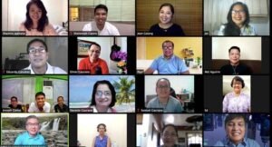 A group of people in a video conference.