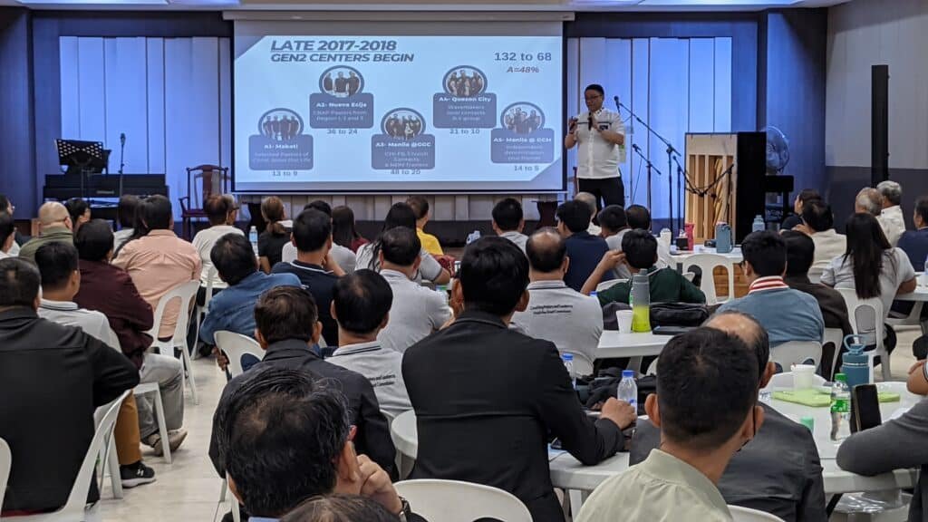 A man is giving a presentation to a group of people.